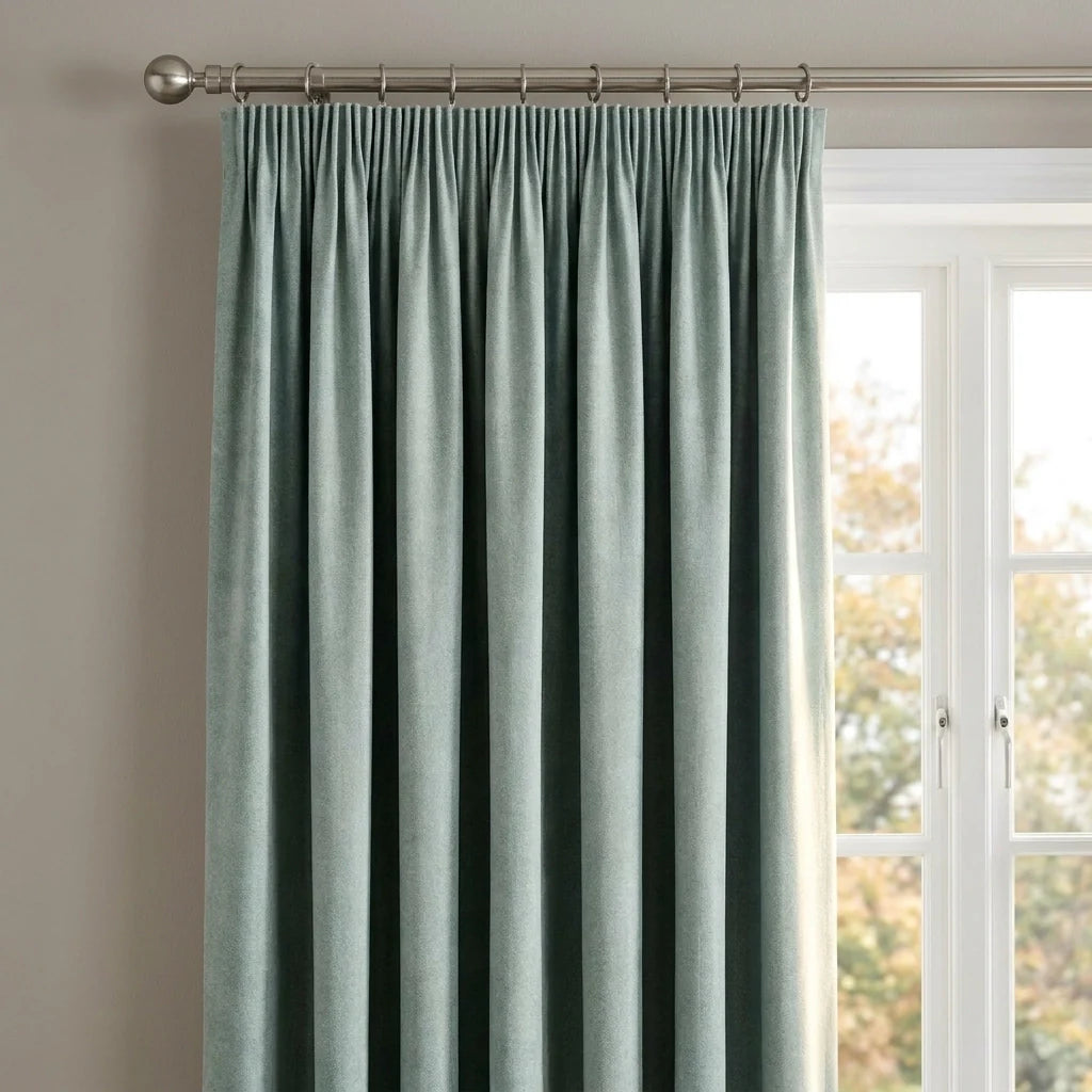 Dijon Blackout Thermal Tape Top Pencil Pleat Curtains - Duck Egg image 2