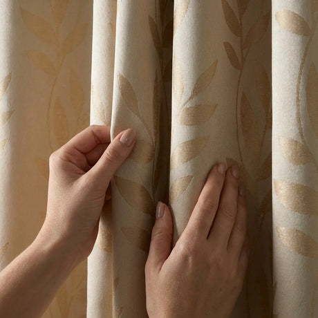 Tivoli Leaf Jacquard Lined Eyelet Curtains - Latte image 3