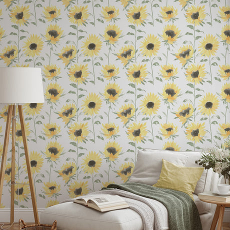 Catherine Lansfield Painted Sunflowers Floral Wallpaper Yellow - Painted Sunflowers Wallpaper