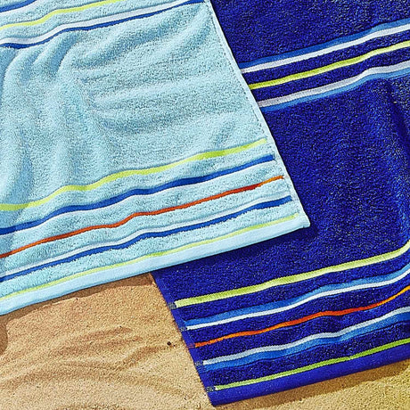 Catherine Lansfield Rainbow 100% Cotton Beach Towel Pair 75x150cm - Rainbow Beach Pair Blue Navy