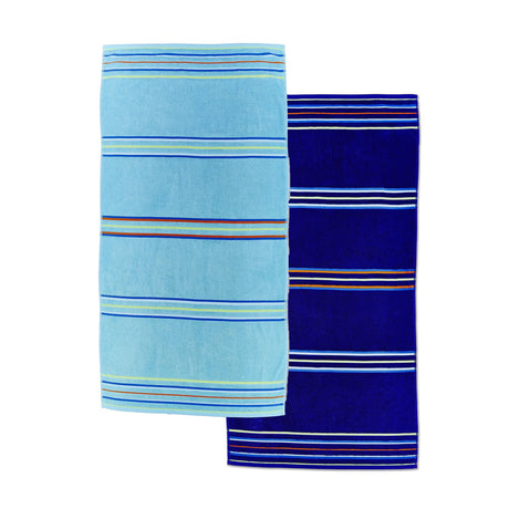 Catherine Lansfield Rainbow 100% Cotton Beach Towel Pair 75x150cm - Rainbow Beach Pair Blue Navy