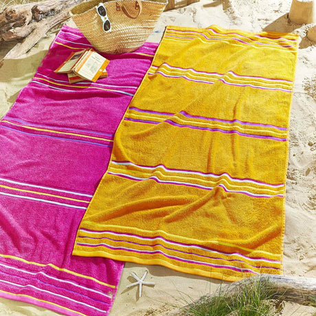 Catherine Lansfield Rainbow 100% Cotton Beach Towel Pair 75x150cm - Rainbow Beach Pair Orange Pink