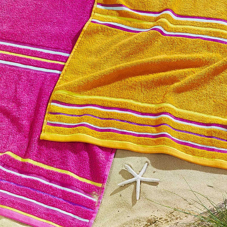 Catherine Lansfield Rainbow 100% Cotton Beach Towel Pair 75x150cm - Rainbow Beach Pair Orange Pink