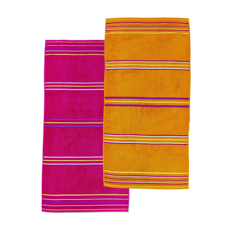 Catherine Lansfield Rainbow 100% Cotton Beach Towel Pair 75x150cm - Rainbow Beach Pair Orange Pink