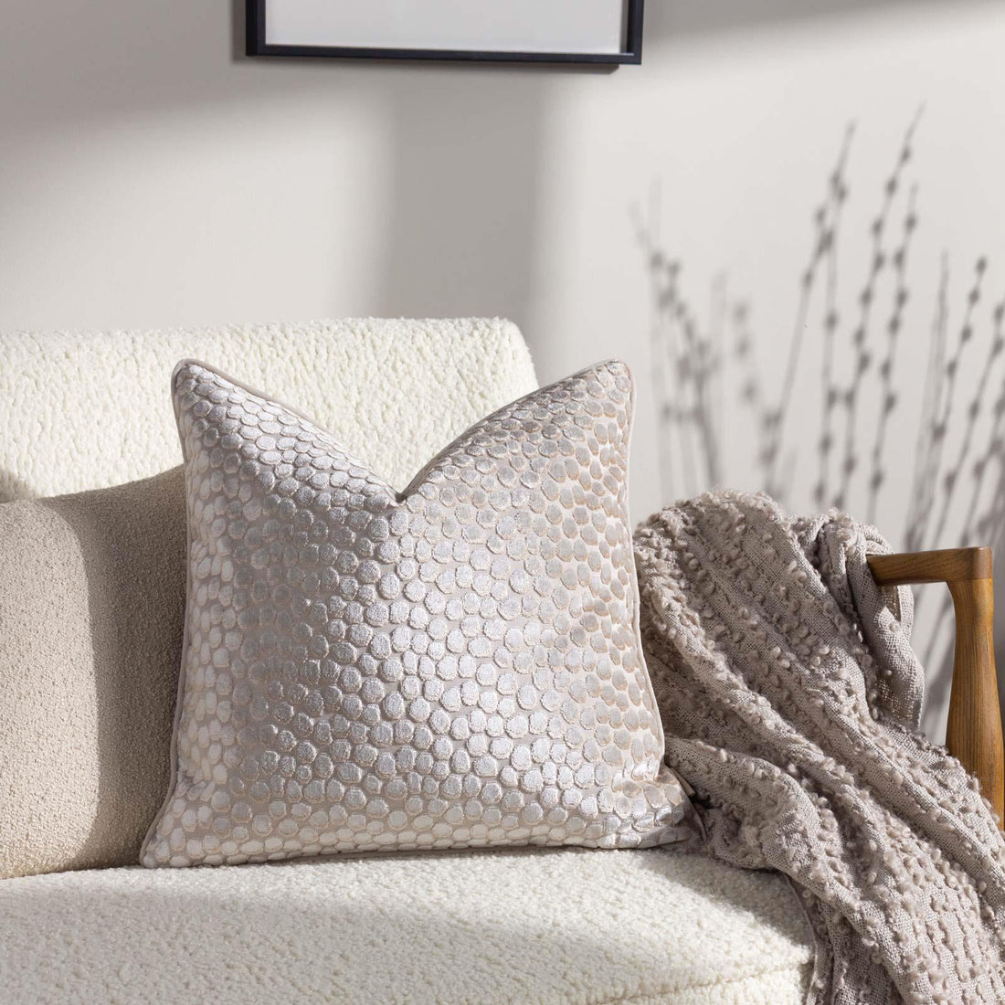Lanzo Cut Velvet Moonbeam Cushion Cover 45cm x 45cm