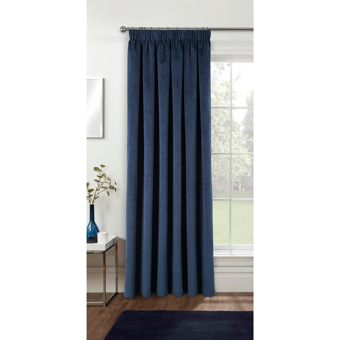 Oxford Pencil Pleat Navy Velvet Thermal Blackout Door Curtain 66" x 84"