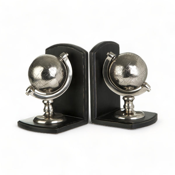 Handcrafted Nickel Globe Chess Bookends