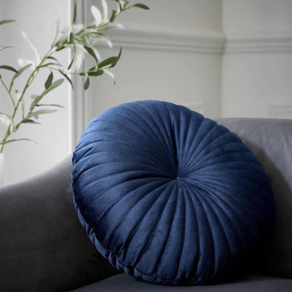 Catherine Lansfield Pleated Round Button Filled Cushion - Navy