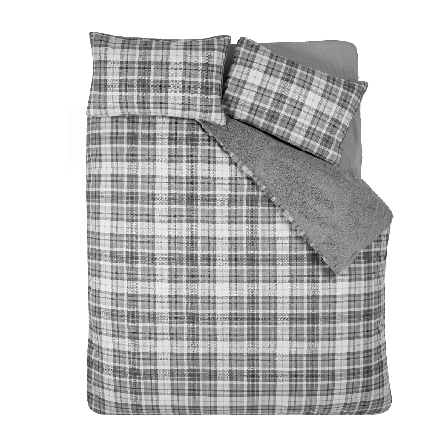 Catherine Lansfield Cosy Sherpa Check Duvet Cover Set - Cosy Sherpa Check Grey Duvet Set