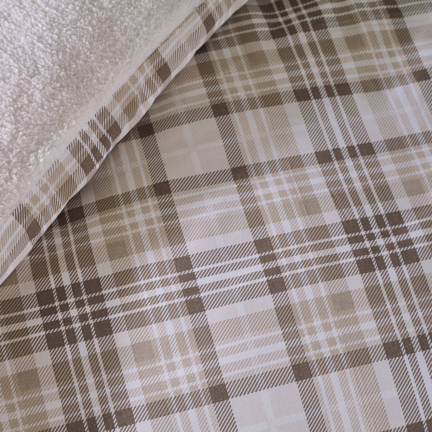 Catherine Lansfield Cosy Sherpa Check Duvet Cover Set - Cosy Sherpa Check Natural Duvet Set