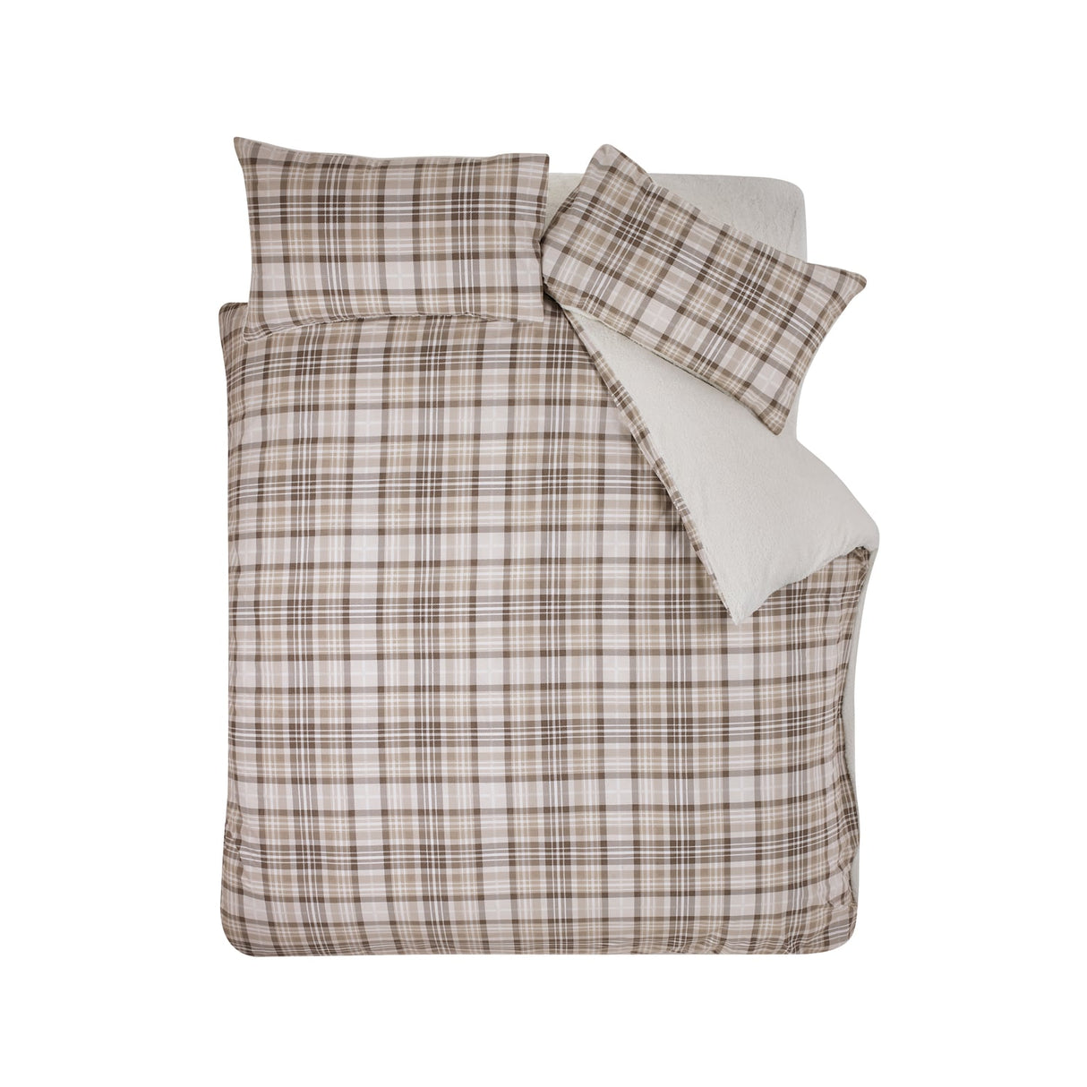 Catherine Lansfield Cosy Sherpa Check Duvet Cover Set - Cosy Sherpa Check Natural Duvet Set