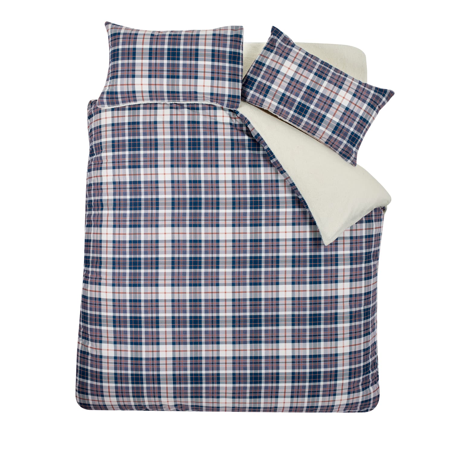 Catherine Lansfield Cosy Sherpa Check Duvet Cover Set - Cosy Sherpa Check Navy Duvet Set