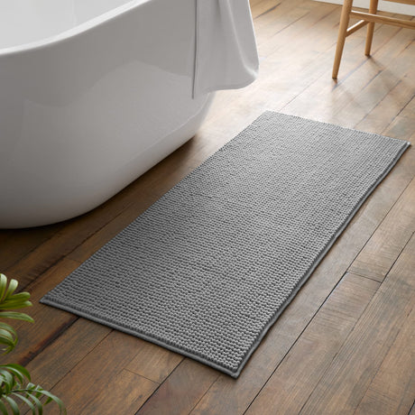 Catherine Lansfield Bobble Charcoal Grey Bath Runner 50x120cm - Bobble Bath Runner Silver