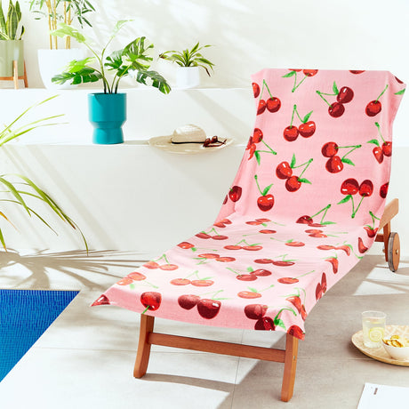 Catherine Lansfield Cherries Cotton Sun Lounger Beach Towel 78x200cm - Pink