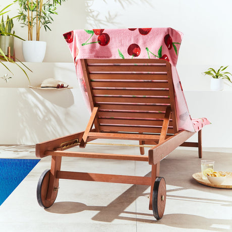 Catherine Lansfield Cherries Cotton Sun Lounger Beach Towel 78x200cm - Pink - Cherries Sun Lounger