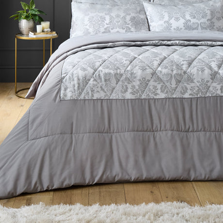 Catherine Lansfield Damask Jacquard Runner - Damask Jacquard Bedspread Silver