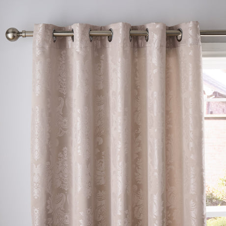 Catherine Lansfield Damask Jacquard Eyelet Curtains - Silver - Damask Jacquard Curtains Champagne