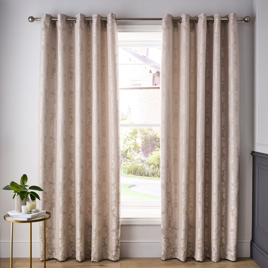 Catherine Lansfield Damask Jacquard Champagne Eyelet Curtains