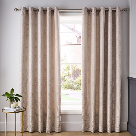 Catherine Lansfield Damask Jacquard Eyelet Curtains - Silver - Damask Jacquard Curtains Champagne
