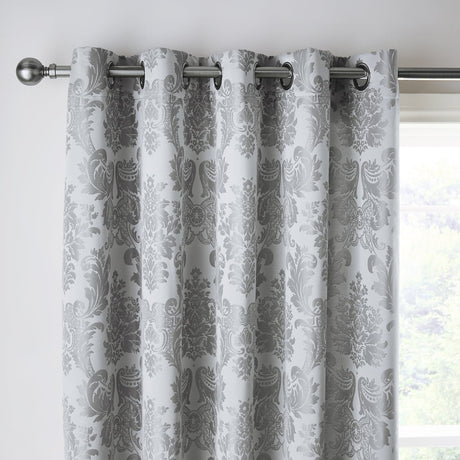 Catherine Lansfield Damask Jacquard Eyelet Curtains - Silver