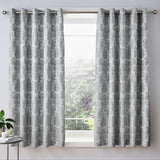 Catherine Lansfield Damask Jacquard Eyelet Curtains - Silver - Damask Jacquard Curtains Silver
