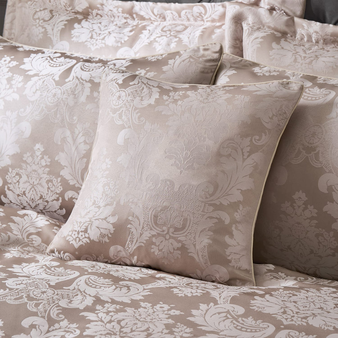 Catherine Lansfield Damask Jacquard Champagne Filled Cushion 43cm x 43cm