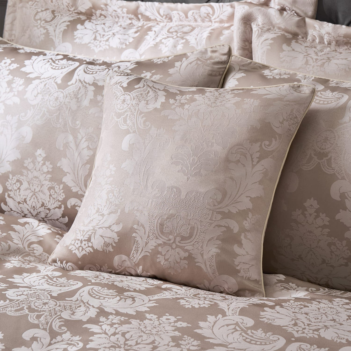 Catherine Lansfield Damask Jacquard Filled Cushion 43cm x 43cm - Champagne
