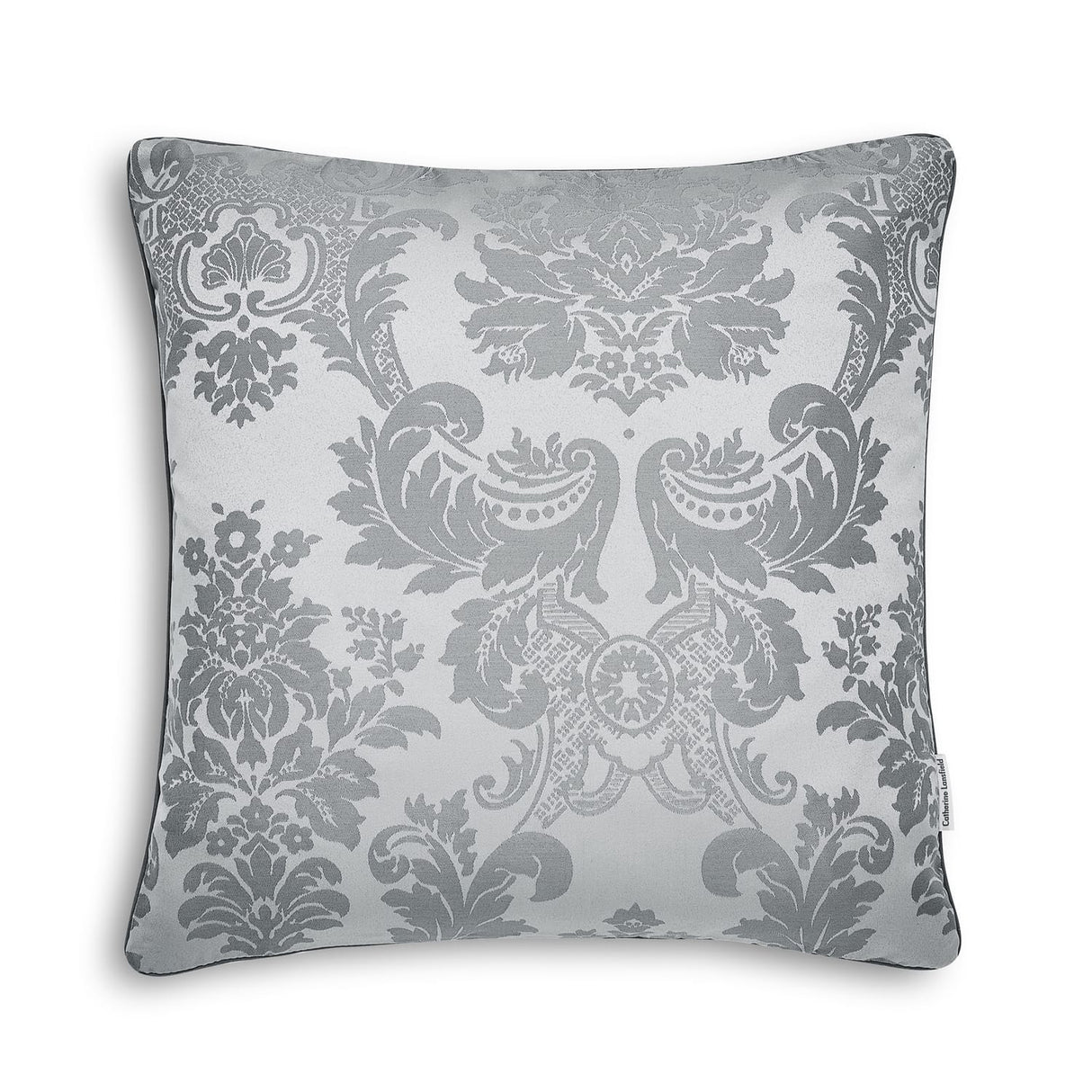 Catherine Lansfield Damask Jacquard Filled Cushion 43cm x 43cm - Silver - Damask Jacquard Cushion Silver