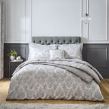 Catherine Lansfield Damask Jacquard Silver Duvet Cover Bedding Set
