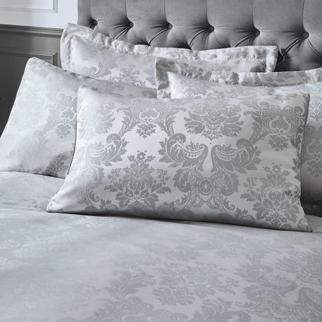 Catherine Lansfield Damask Jacquard Silver Duvet Cover Bedding Set - Damask Jacquard Duvet Set Silver