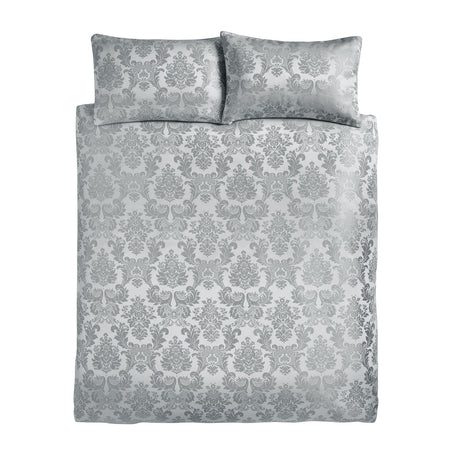 Catherine Lansfield Damask Jacquard Silver Duvet Cover Bedding Set - Damask Jacquard Duvet Set Silver