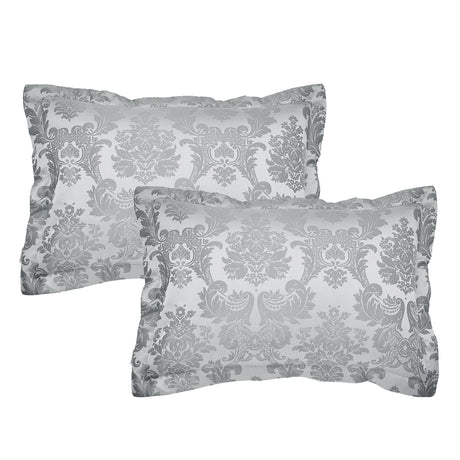 Catherine Lansfield Damask Jacquard Eyelet Curtains - Silver - Damask Jacquard Pilowshams Silver