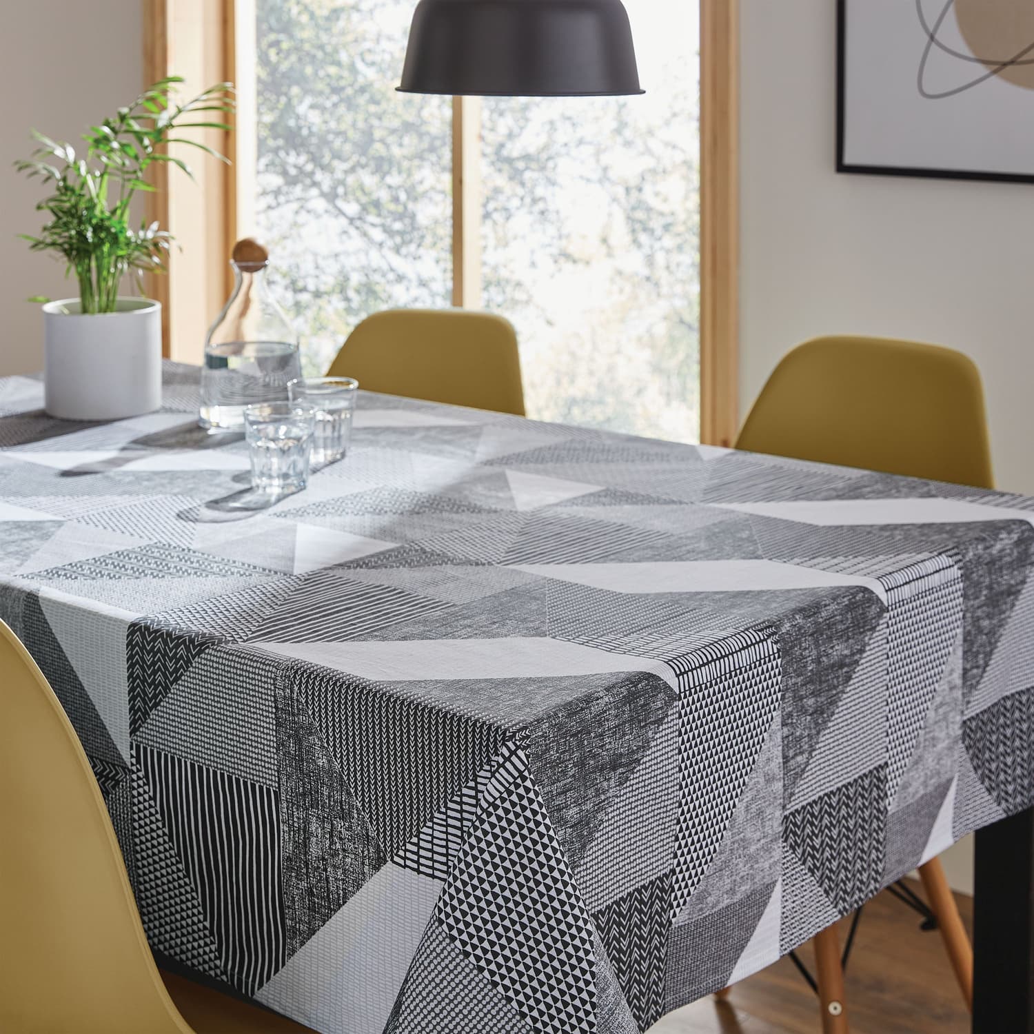 Catherine Lansfield Larsson Geo Geometric Grey Tablecloth - Larsson Geo Grey Table Cloth