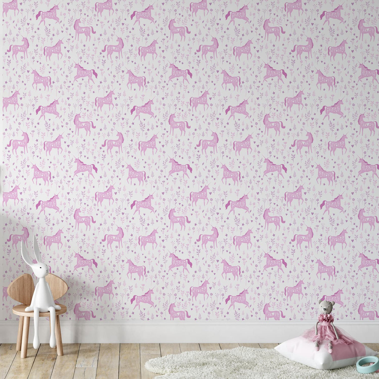 Catherine Lansfield Folk Unicorn Pink Wallpaper
