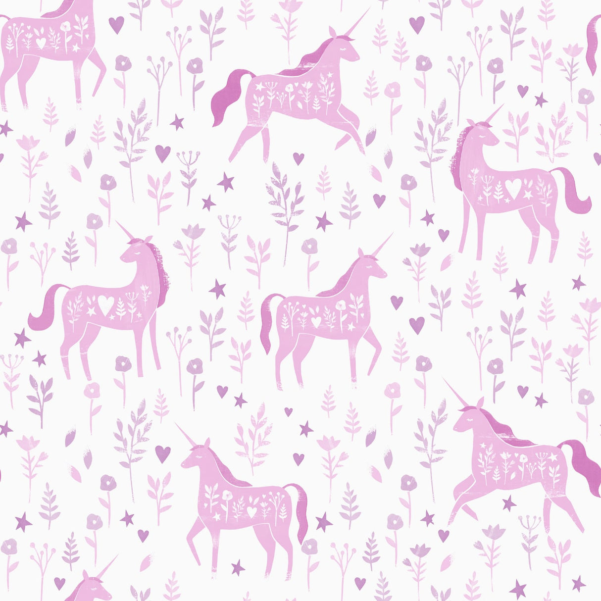 Catherine Lansfield Folk Unicorn Pink Wallpaper - Folk Unicorn