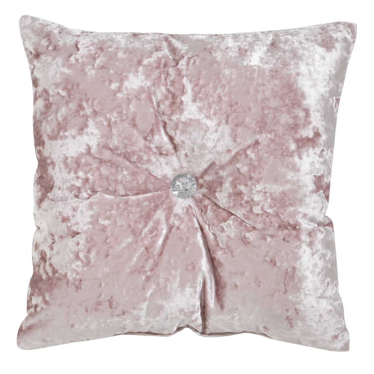 Catherine Lansfield Diamante Filled Cushion 45cm x 45cm - Blush - Crushed Velvet Blush Button Cushion