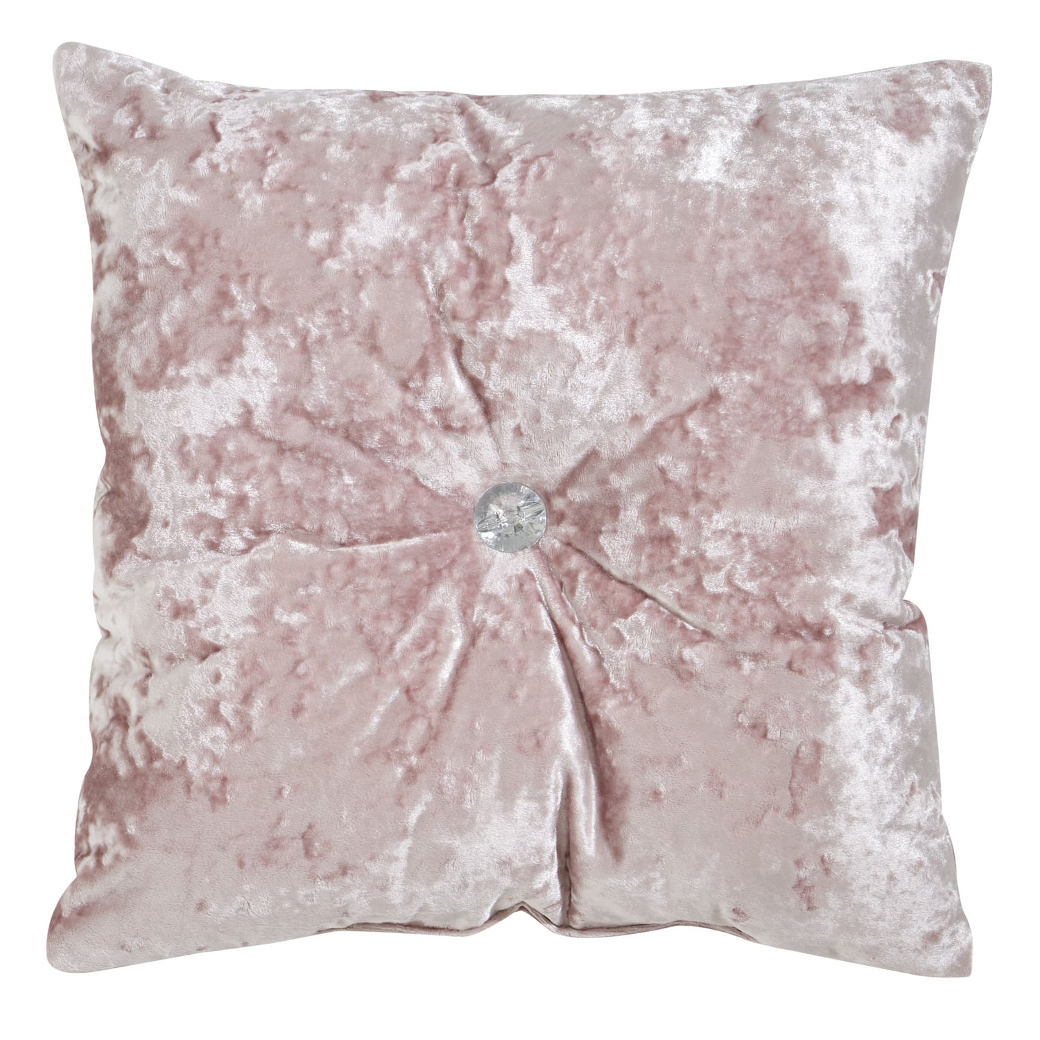 Catherine Lansfield Diamante Filled Cushion 45cm x 45cm - Blush - Crushed Velvet Blush Button Cushion