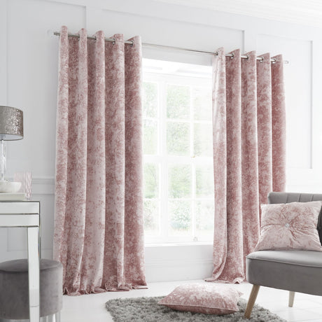 Catherine Lansfield Crushed Velvet Lined Eyelet Curtains - Blush