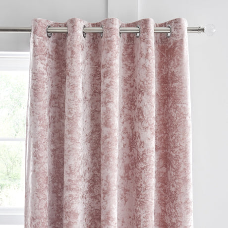 Catherine Lansfield Crushed Velvet Lined Eyelet Curtains - Blush - Crushed Velvet Blush Curtains