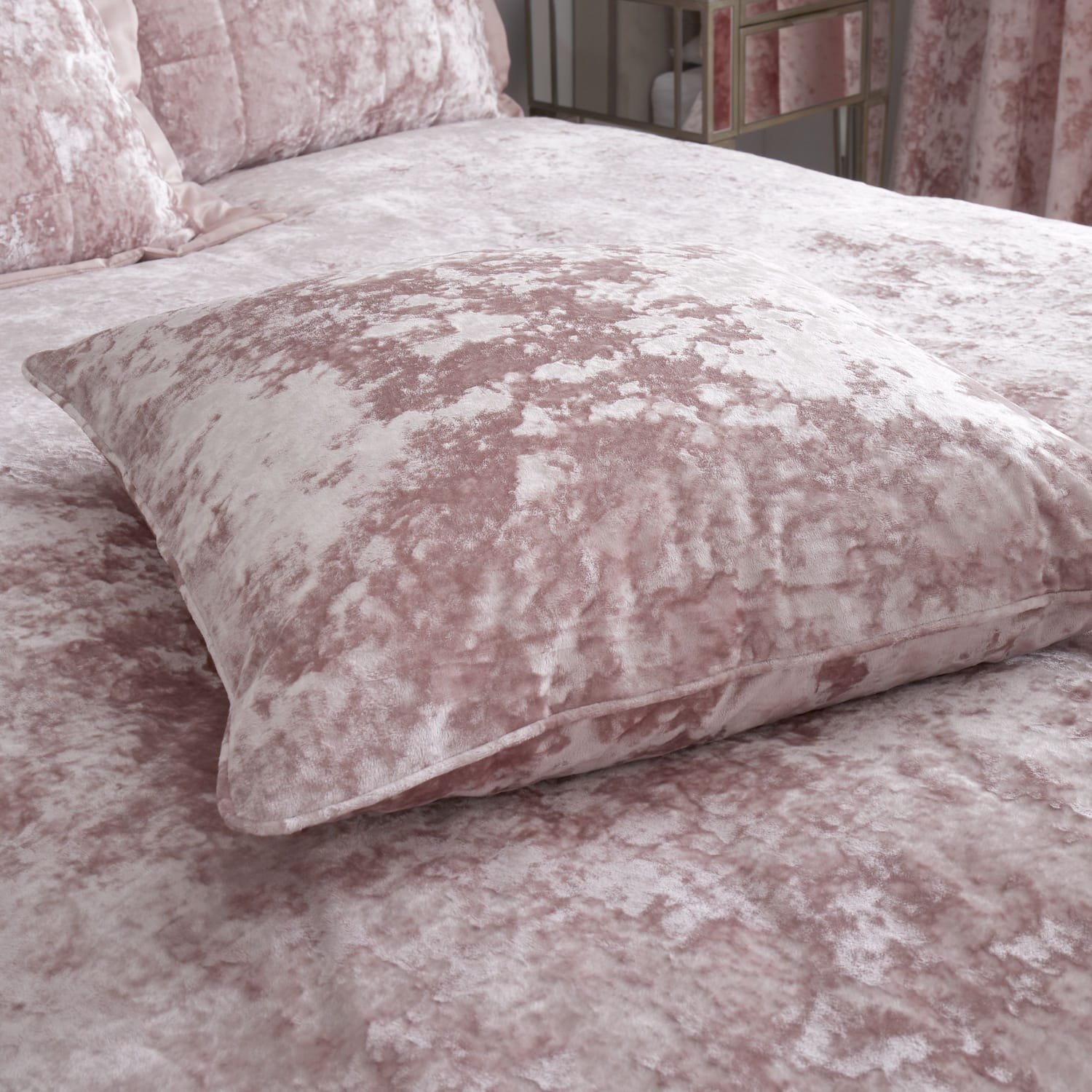 Catherine Lansfield Filled Cushion 55cm x 55cm - Blush - Crushed Velvet Blush Cushion