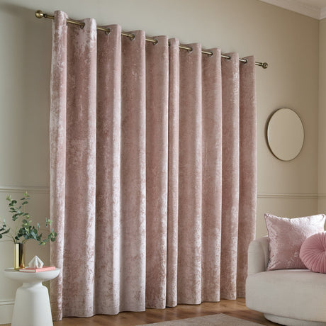 Catherine Lansfield Crushed Velvet Lined Eyelet Curtains - Blush - Crushed Velvet Curtains Blush