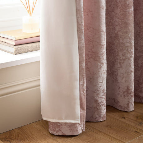 Catherine Lansfield Crushed Velvet Lined Eyelet Curtains - Blush - Crushed Velvet Curtains Blush
