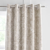Catherine Lansfield Crushed Velvet Lined Eyelet Curtains - Natural - Crushed Velvet Curtains Natural