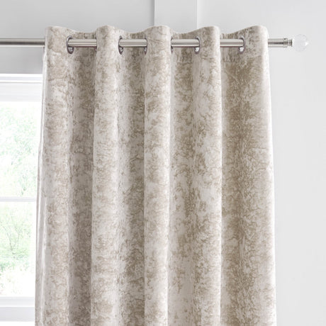 Catherine Lansfield Crushed Velvet Lined Eyelet Curtains - Natural - Crushed Velvet Curtains Natural