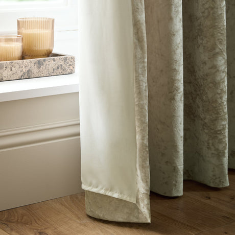 Catherine Lansfield Crushed Velvet Lined Eyelet Curtains - Natural - Crushed Velvet Curtains Natural