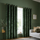Catherine Lansfield Crushed Velvet Lined Eyelet Curtains - Natural - Crushed Velvet Curtains Olive