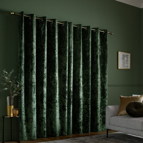 Catherine Lansfield Crushed Velvet Lined Eyelet Curtains - Silver - Crushed Velvet Curtains Olive