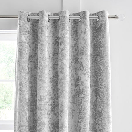 Catherine Lansfield Crushed Velvet Lined Eyelet Curtains - Silver - Crushed Velvet Curtains Silver