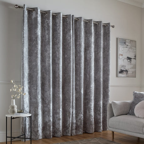 Catherine Lansfield Crushed Velvet Lined Eyelet Curtains - Silver - Crushed Velvet Curtains Silver Dup1