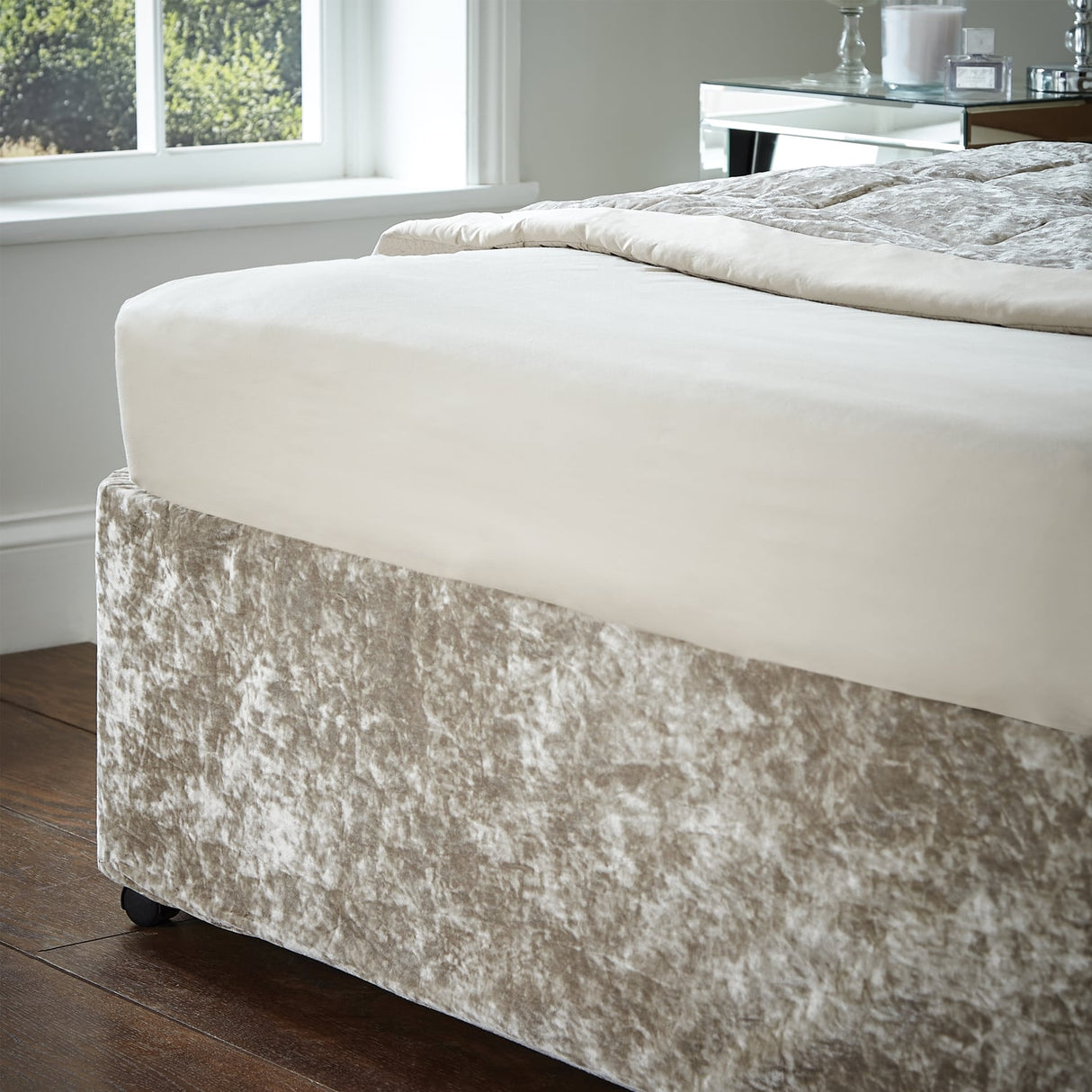 Catherine Lansfield Filled Cushion 55cm x 55cm - Natural - Crushed Velvet Divan Wrap Band Natural